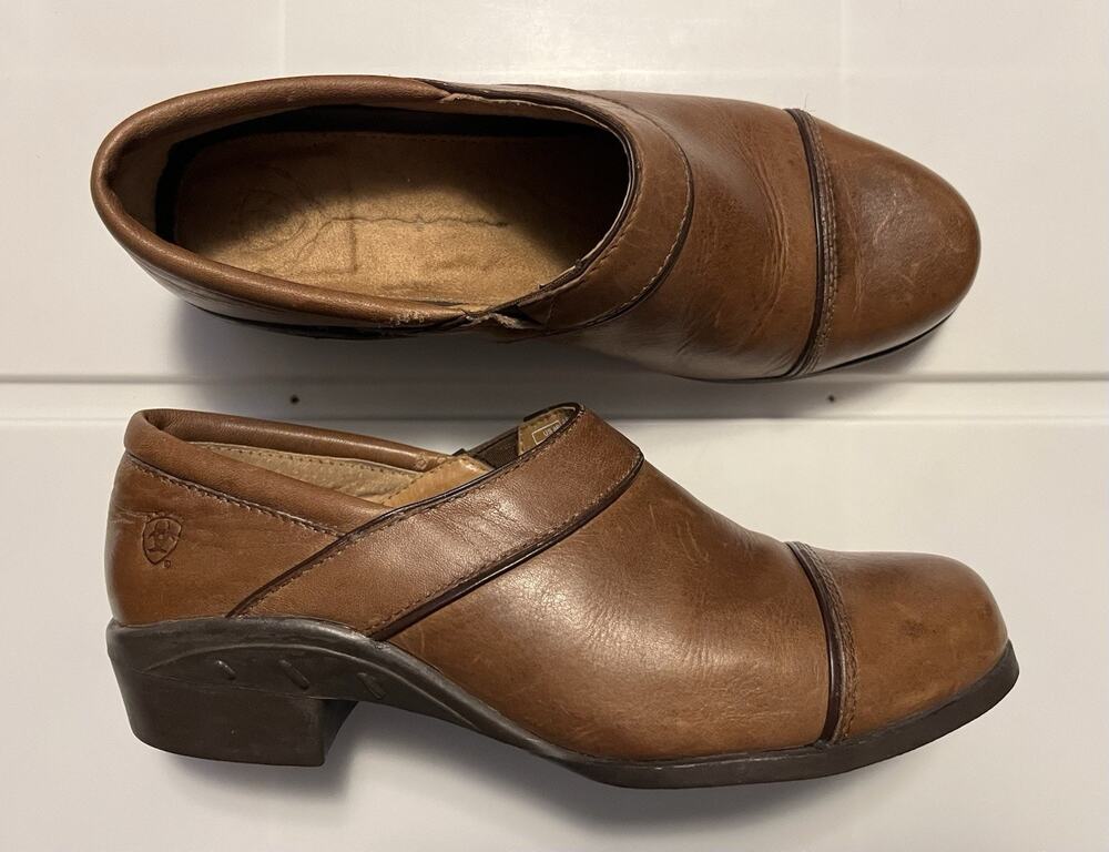 Ariat Leather Sport Clog Paddock Shoes Brown Slip On Women's Size 6B